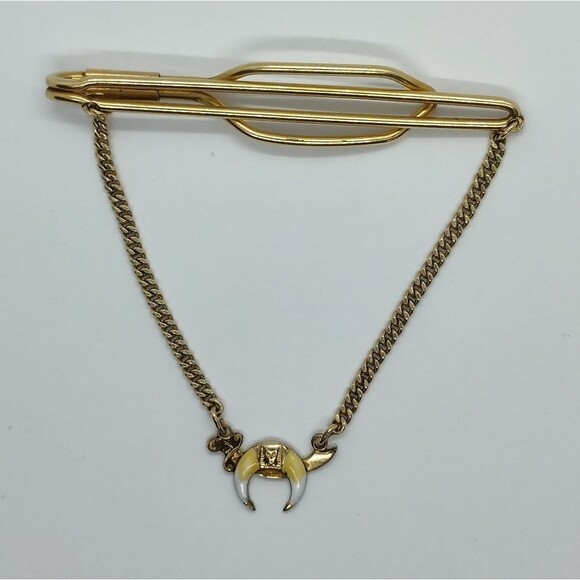 Vintage Hartzber Shriners Masonic Pendant Chain Tie Bar Clip 12K Gold Filled - Picture 1 of 8